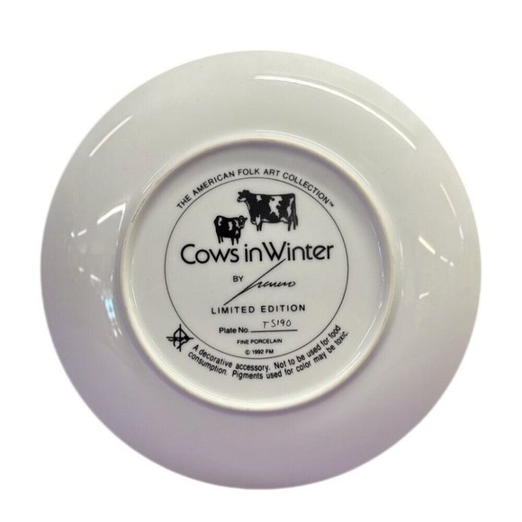 Franklin Mint American Folk Art Collection Cows in Winter  plate 1992 Herrero - Picture 2 of 3
